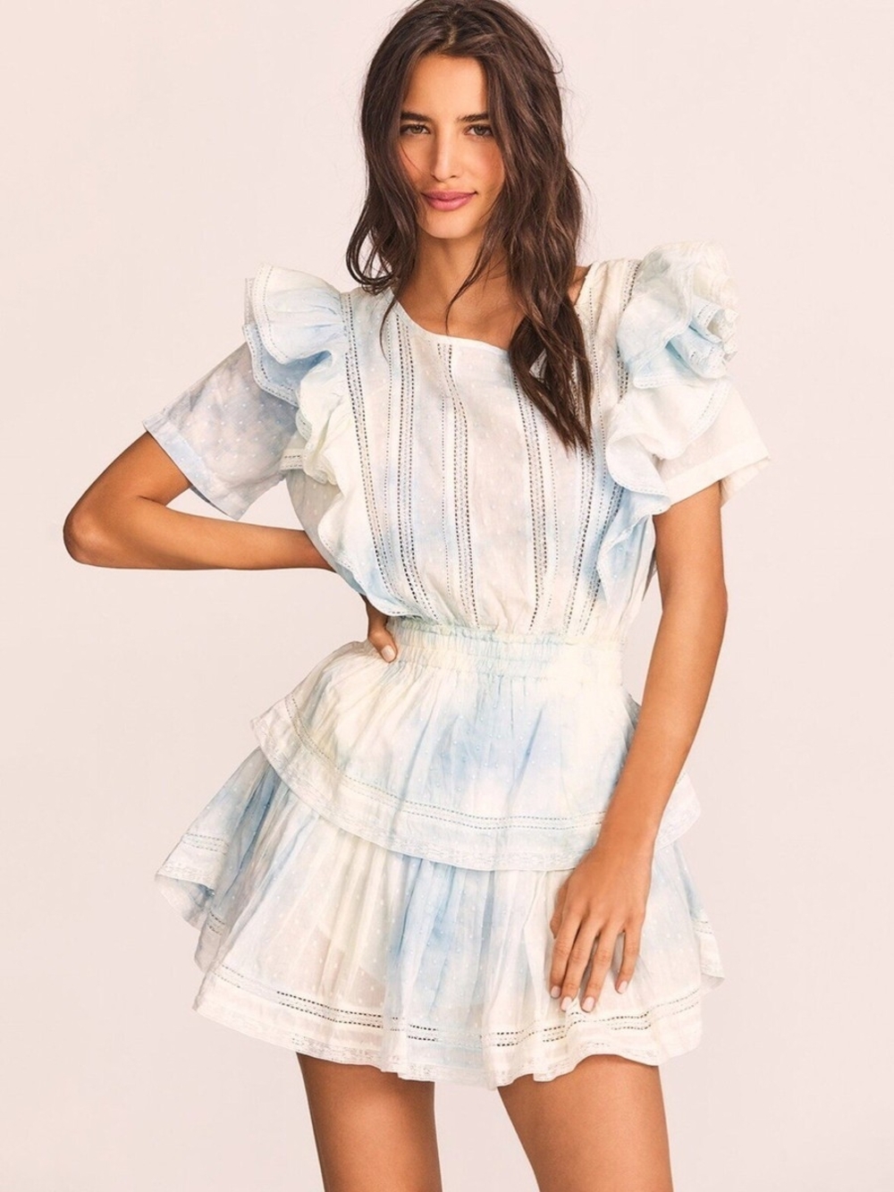 LoveShackFancy Natasha Lily Pond Mini  Hand Dye Ruffle Cotton Dress sz XS